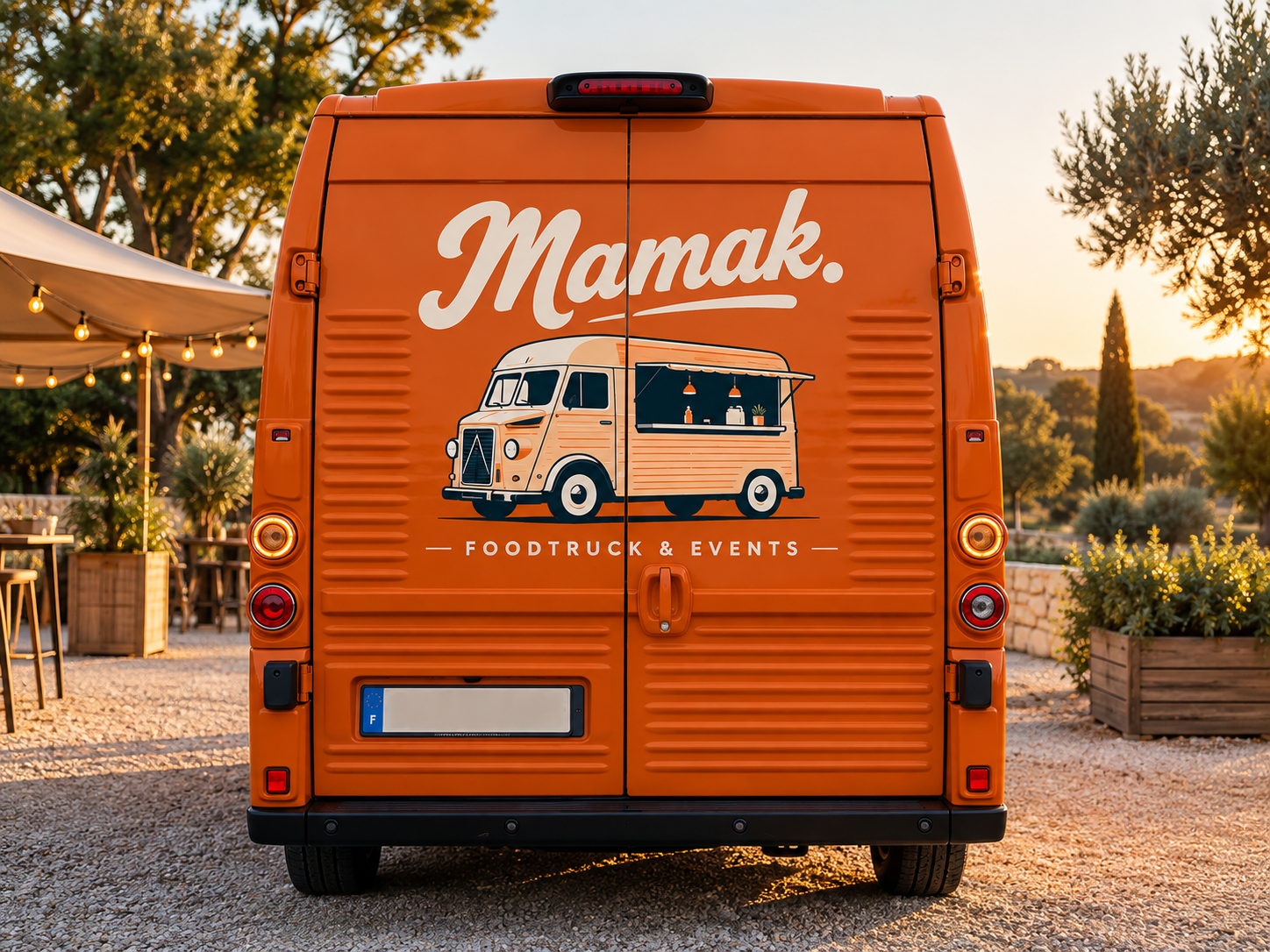 Le foodtruck Mamak de l'arrière, garé près de sa terrasse